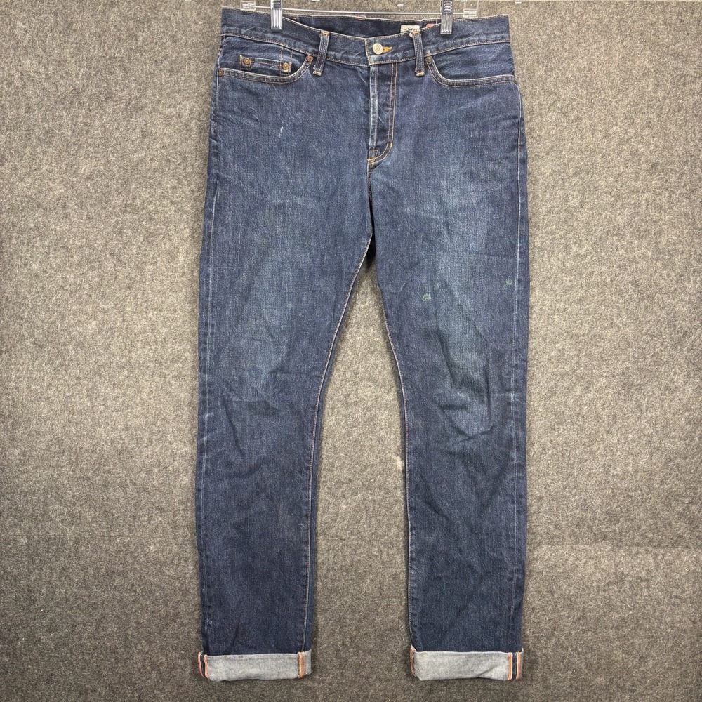 Jean Shop Bowie Slim Selvedge Jeans Men 32L Blue Button Fly White Oak Cone Denim